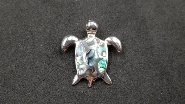 STERLING SILVER W/ ABALONE SHELL SEA TURTLE PENDANT