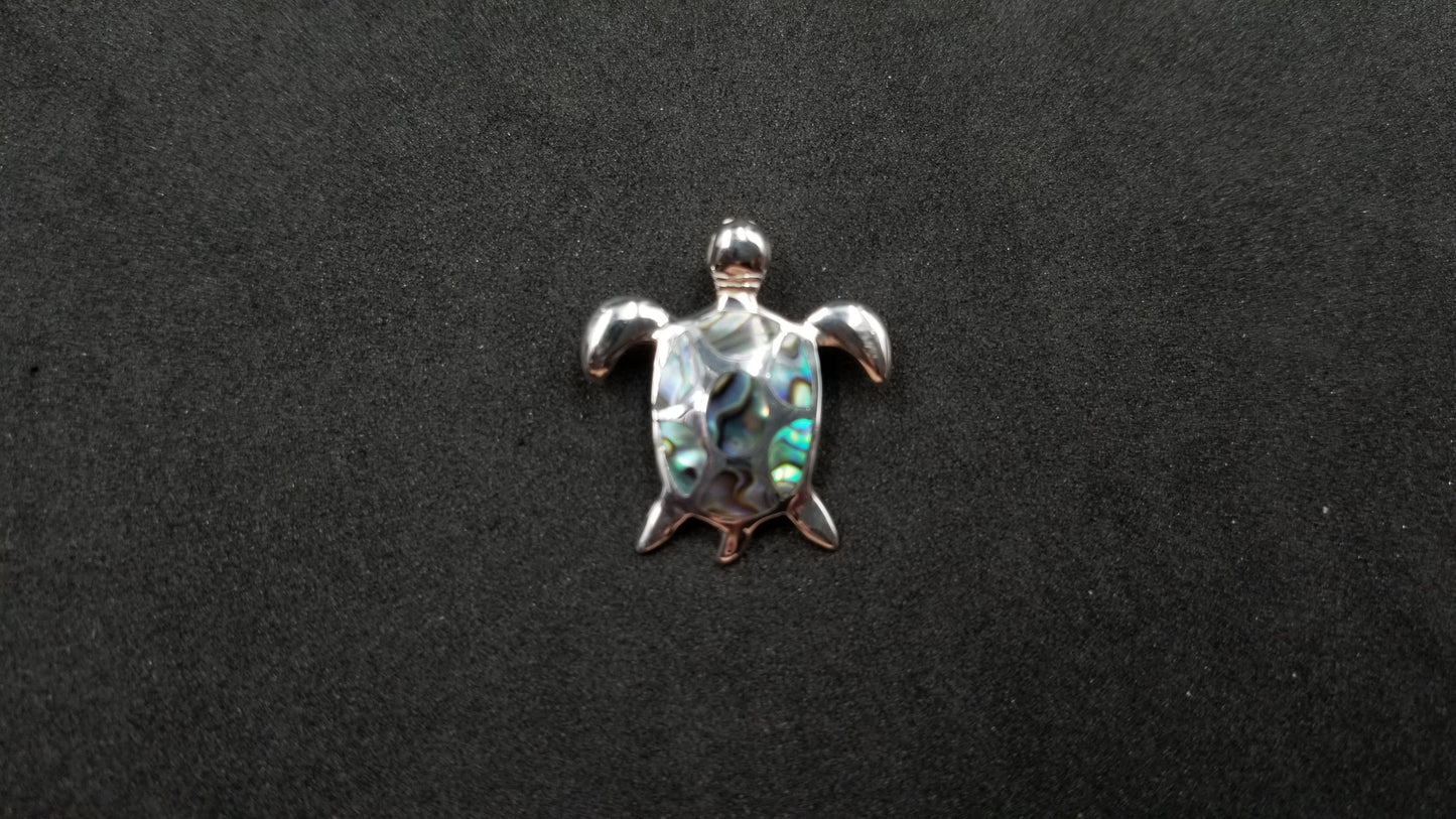 STERLING SILVER W/ ABALONE SHELL SEA TURTLE PENDANT