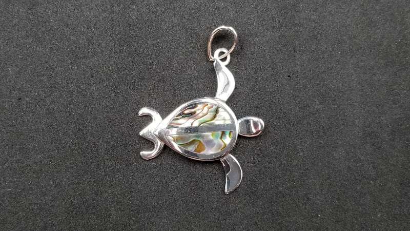 STERLING SILVER W/ ABALONE SHELL SEA TURTLE PENDANT