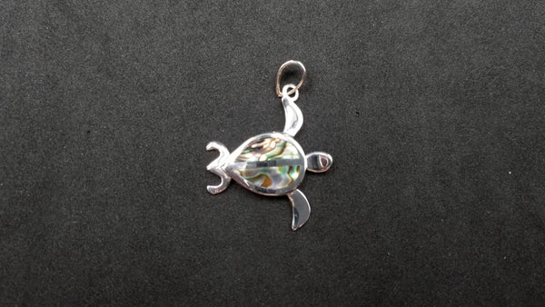 STERLING SILVER W/ ABALONE SHELL SEA TURTLE PENDANT