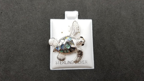 STERLING SILVER W/ ABALONE SHELL SEA TURTLE PENDANT