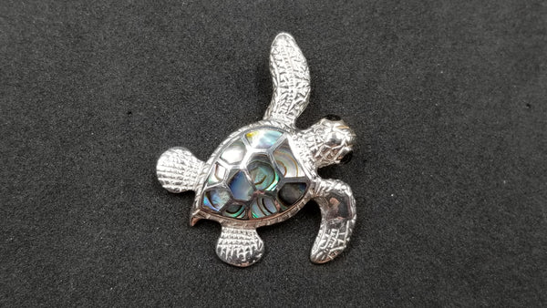 STERLING SILVER W/ ABALONE SHELL SEA TURTLE PENDANT