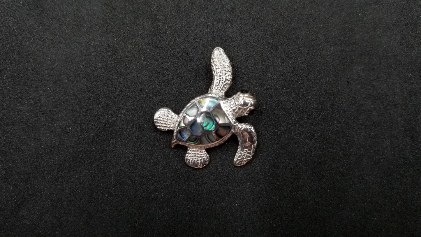 STERLING SILVER W/ ABALONE SHELL SEA TURTLE PENDANT