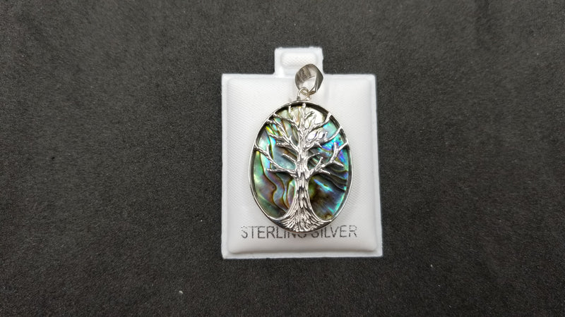 STERLING SILVER W/ ABALONE SHELL TREE OF LIFE PENDANT