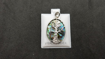 STERLING SILVER W/ ABALONE SHELL TREE OF LIFE PENDANT ( OVAL )