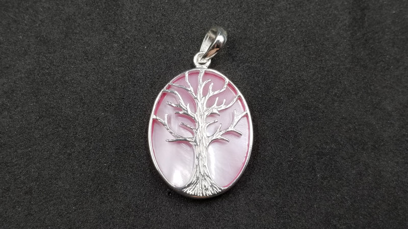 STERLING SILVER W/ PINK MOTHER OF PEARL TREE OF LIFE PENDANT