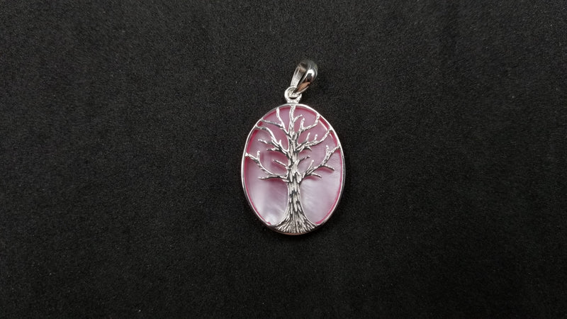 STERLING SILVER W/ PINK MOTHER OF PEARL TREE OF LIFE PENDANT