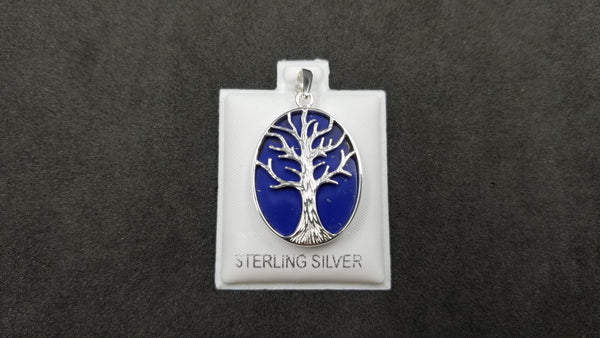 STERLING SILVER W/ LAPIS TREE OF LIFE PENDANT ( OVAL )