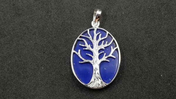 STERLING SILVER W/ LAPIS TREE OF LIFE PENDANT ( OVAL )