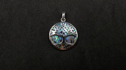 STERLING SILVER W/ ABALONE SHELL TREE OF LIFE PENDANT ( ROUND )