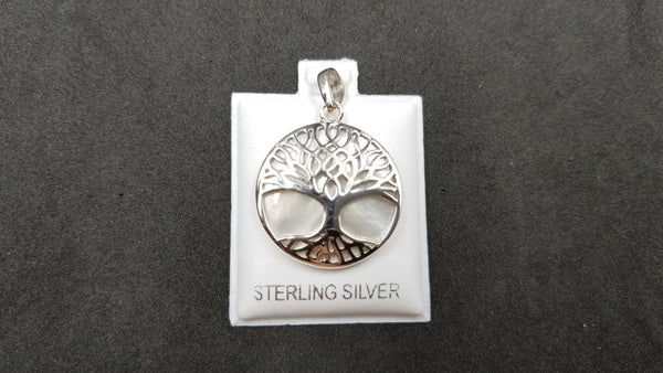 STERLING SILVER W/ MOTHER OF PEARL TREE OF LIFE PENDANT ( ROUND )