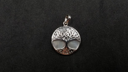 STERLING SILVER W/ MOTHER OF PEARL TREE OF LIFE PENDANT ( ROUND )
