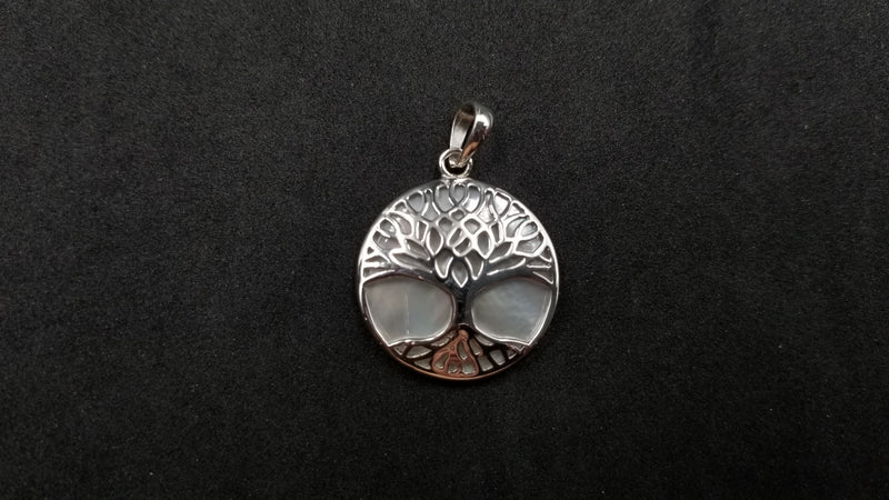 STERLING SILVER W/ MOTHER OF PEARL TREE OF LIFE PENDANT ( ROUND )