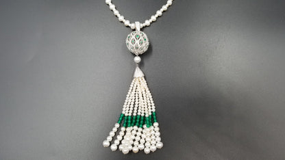 FRESHWATER PEARLS W/ CRYSTALS 925 STERLING SILVER CLASP VINTAGE NECKLACE