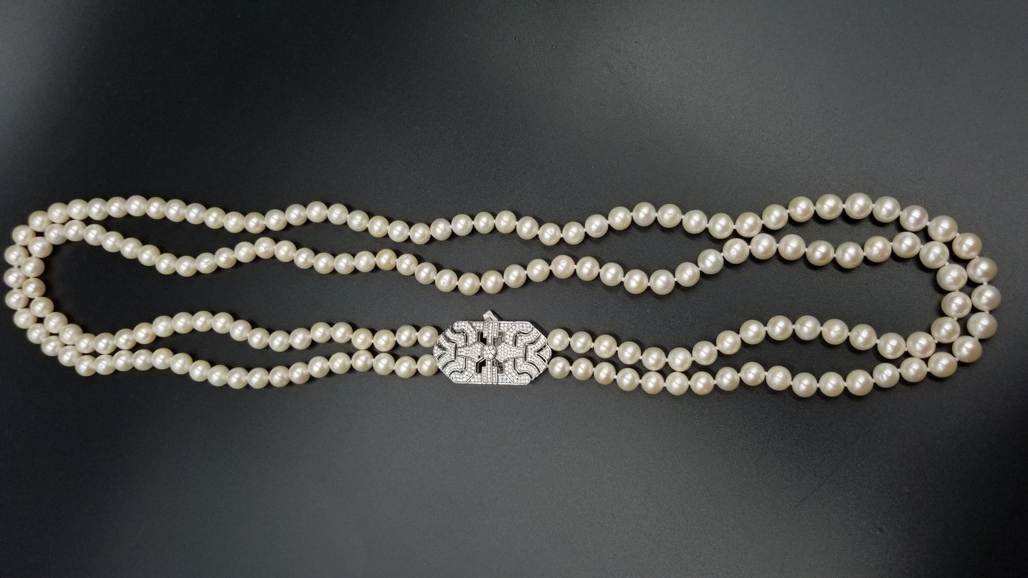 FRESHWATER PEARLS W/ CRYSTALS 925 STERLING SILVER PENDANT VINTAGE DESIGN DOUBLE NECKLACE