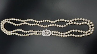 FRESHWATER PEARLS W/ CRYSTALS 925 STERLING SILVER PENDANT VINTAGE DESIGN DOUBLE NECKLACE