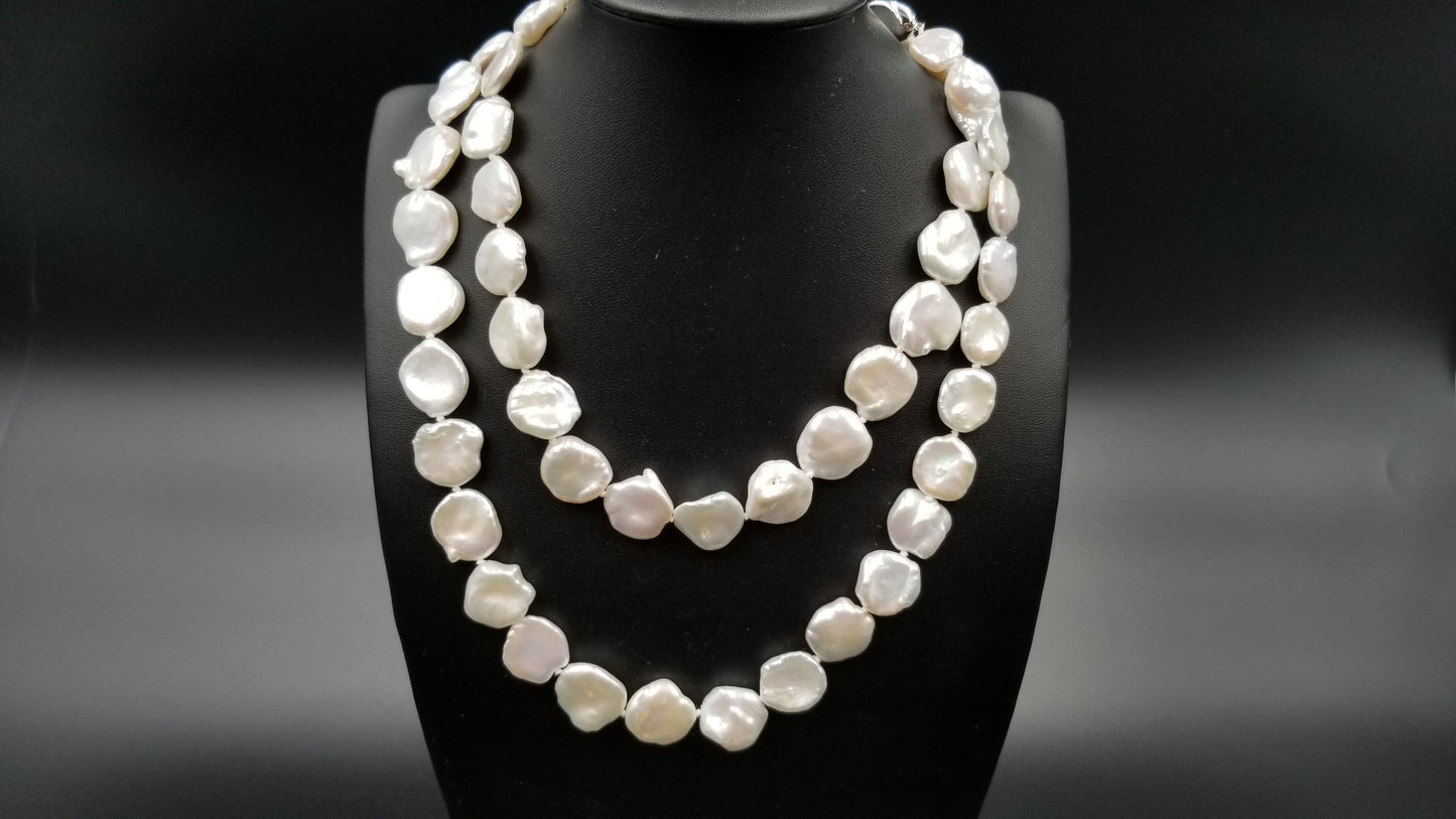 FRESHWATER  KESHI PEARLS W/ STERLING SILVER CLASP 34" LONG NECKLACE