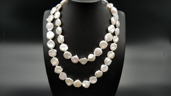 FRESHWATER  KESHI PEARLS W/ STERLING SILVER CLASP 34" LONG NECKLACE