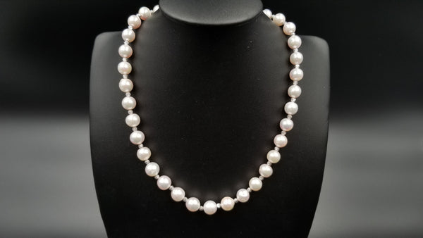 AKOYA CULTURE PEARLS 8-8.5 MM W/ STERLING SILVER BEADS NECKLACE