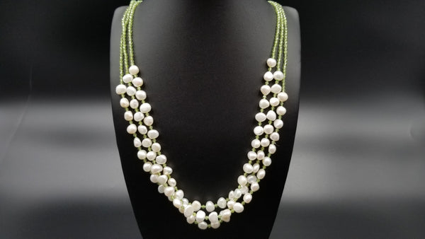 FRESHWATER CULTURE PEARLS W/ PERIDOTS TRIPLE NECKLACE