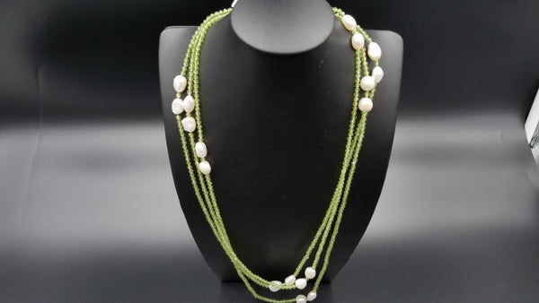 FRESHWATER PEARLS W/ PERIDOTS SUPER LONG SINGLE NECKLACE 55 "