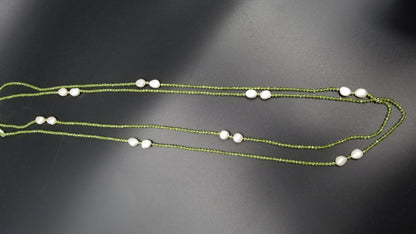 FRESHWATER PEARLS W/ PERIDOTS SUPER LONG SINGLE NECKLACE 55 "