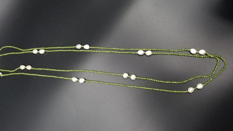 FRESHWATER PEARLS W/ PERIDOTS SUPER LONG SINGLE NECKLACE 55 "