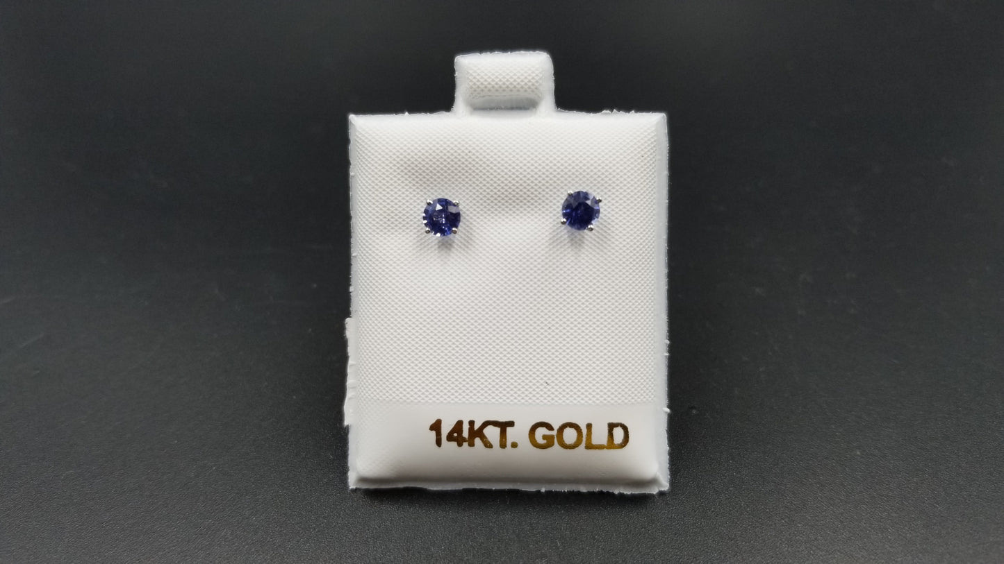 SAPPHIRES 4.5 MM ROUND 14KT WHITE GOLD STUDS EARRINGS
