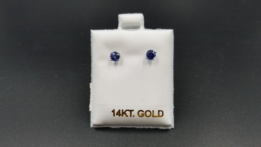 SAPPHIRES 4.5 MM ROUND 14KT WHITE GOLD STUDS EARRINGS