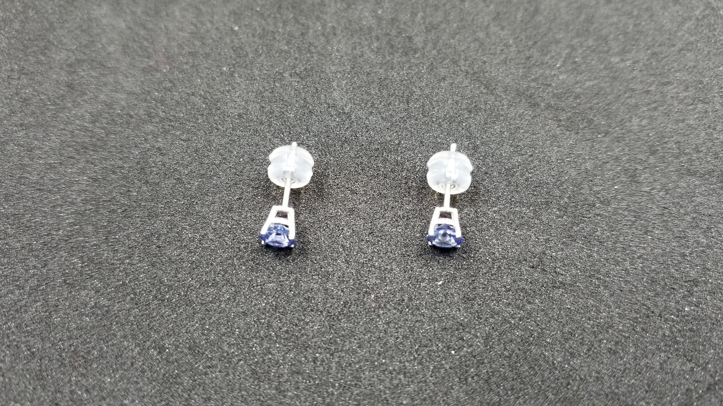 SAPPHIRES 4.5 MM ROUND 14KT WHITE GOLD STUDS EARRINGS