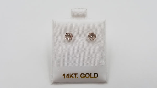 MORGANITE 5 MM ROUND 14 KT WHITE PRONG SET STUDS EARRINGS