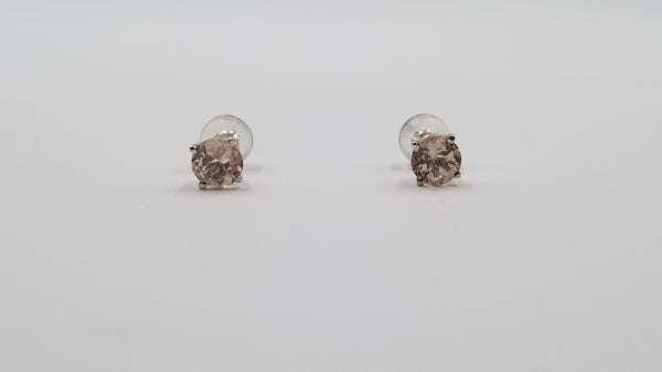 MORGANITE 5 MM ROUND 14 KT WHITE PRONG SET STUDS EARRINGS