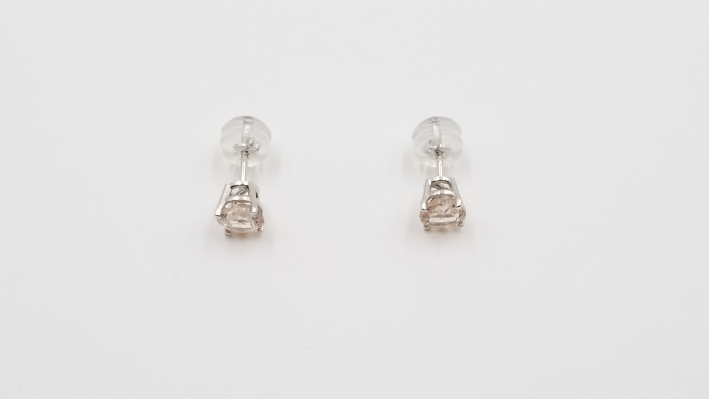 MORGANITE 5 MM ROUND 14 KT WHITE PRONG SET STUDS EARRINGS