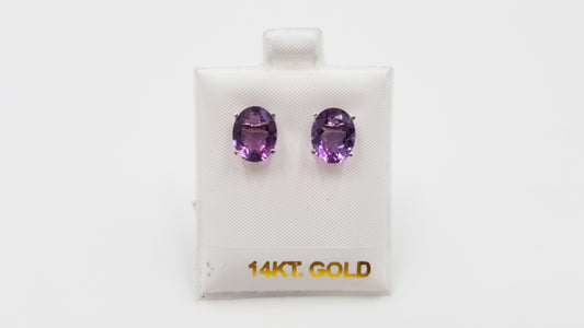 AMETHYST 8X10 OVAL SHAPE 14 KT WHITE GOLD PRONG SET STUDS EARRINGS
