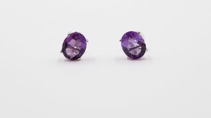 AMETHYST 8X10 OVAL SHAPE 14 KT WHITE GOLD PRONG SET STUDS EARRINGS