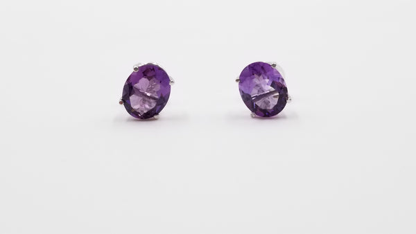 AMETHYST 8X10 OVAL SHAPE 14 KT WHITE GOLD PRONG SET STUDS EARRINGS