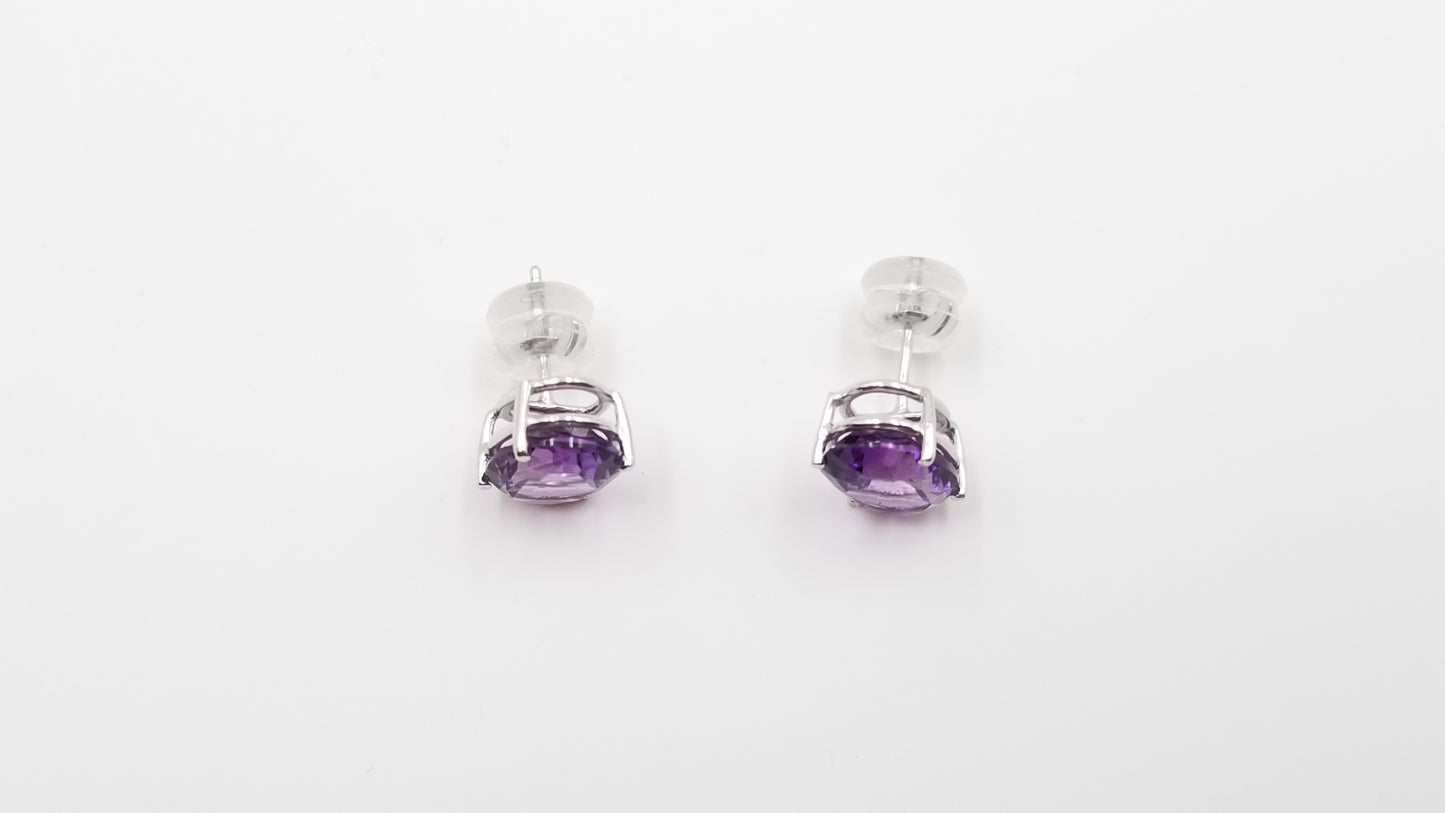 AMETHYST 8X10 OVAL SHAPE 14 KT WHITE GOLD PRONG SET STUDS EARRINGS
