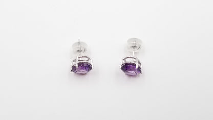 AMETHYST 8X10 OVAL SHAPE 14 KT WHITE GOLD PRONG SET STUDS EARRINGS