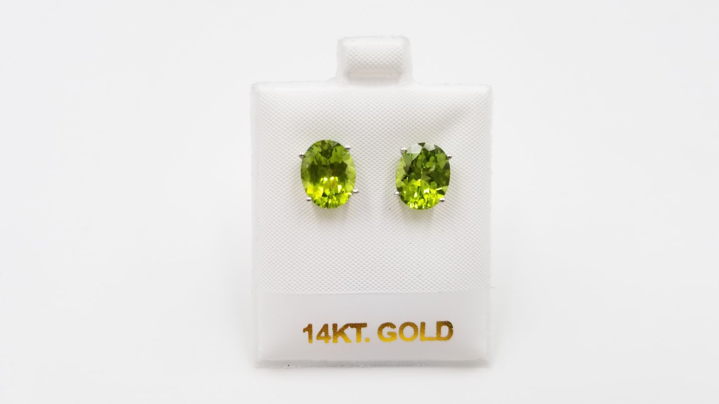 PERIDOT  8X10 OVAL SHAPE 14 KT WHITE GOLD PRONG SET STUDS EARRINGS