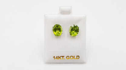 PERIDOT  8X10 OVAL SHAPE 14 KT WHITE GOLD PRONG SET STUDS EARRINGS