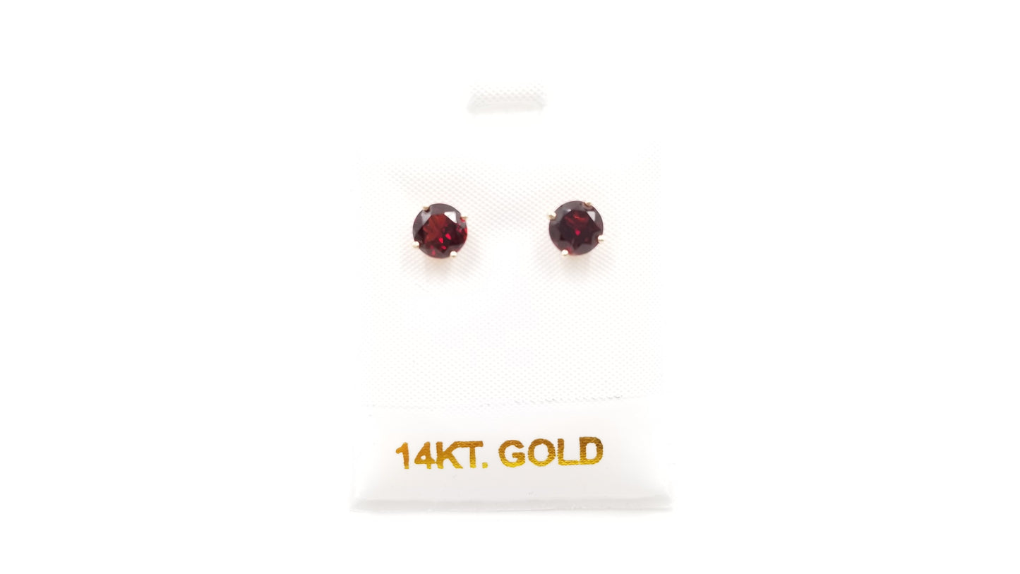 GARNET 6 MM ROUND 14 KT YELLOW GOLD PRONG SET STUDS EARRINGS