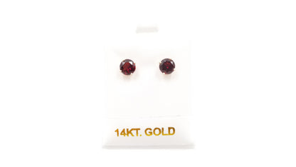 GARNET 6 MM ROUND 14 KT YELLOW GOLD PRONG SET STUDS EARRINGS