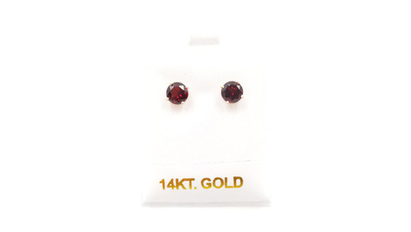 GARNET 6 MM ROUND 14 KT YELLOW GOLD PRONG SET STUDS EARRINGS