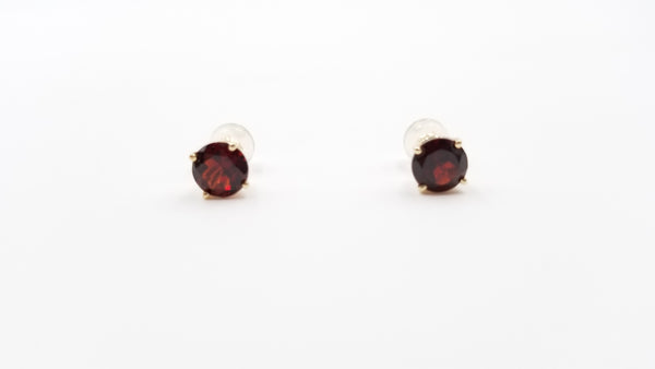 GARNET 6 MM ROUND 14 KT YELLOW GOLD PRONG SET STUDS EARRINGS