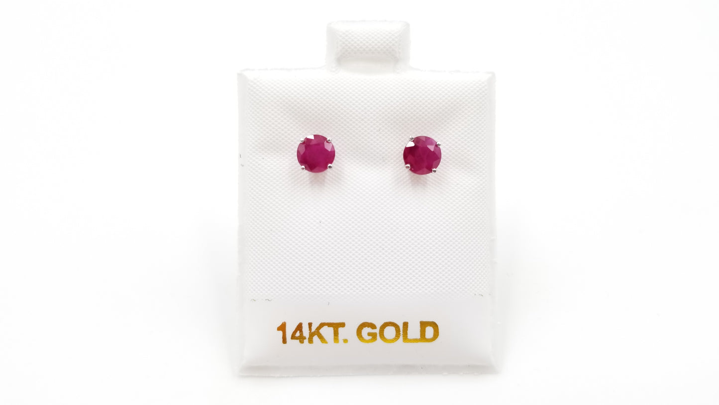 RUBY 5.5 MM ROUND SHAPE 14 KT WHITE GOLD PRONG SET EARRINGS