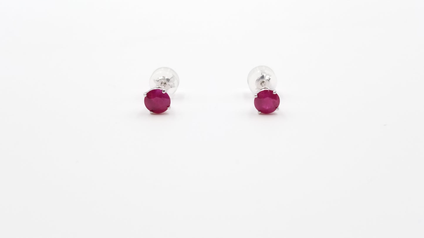 RUBY 5.5 MM ROUND SHAPE 14 KT WHITE GOLD PRONG SET EARRINGS