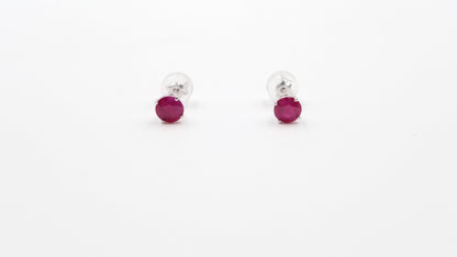 RUBY 5.5 MM ROUND SHAPE 14 KT WHITE GOLD PRONG SET EARRINGS