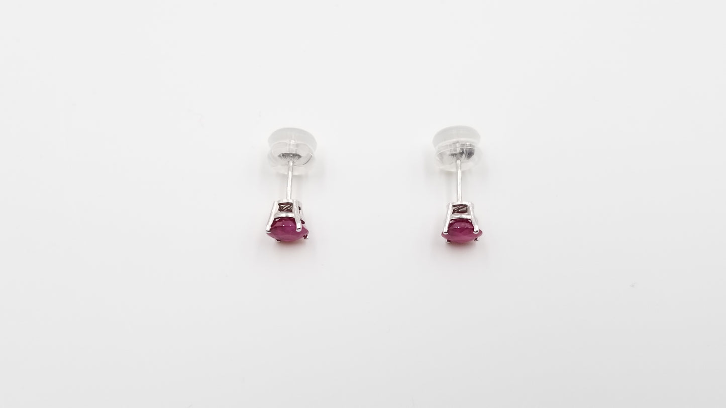 RUBY 5.5 MM ROUND SHAPE 14 KT WHITE GOLD PRONG SET EARRINGS