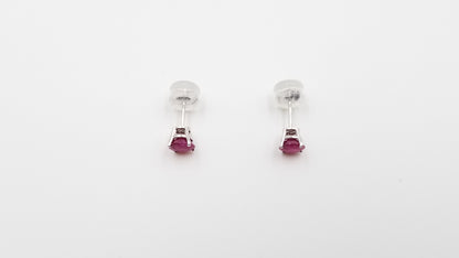 RUBY 5.5 MM ROUND SHAPE 14 KT WHITE GOLD PRONG SET EARRINGS