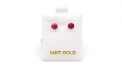 RUBY 5.5 MM ROUND SHAPE 14 KT YELLOW GOLD PRONG SET EARRINGS